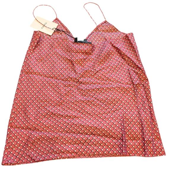 Theory Women's Colorblock Grid Silk Easy Slip Tank Top Rose Pink Multi Size P - Picture 5 of 9
